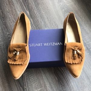 Stuart Weitzman Pointed Toe Tassel Flat Suede